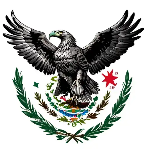 Mexico flag with eagle flying out tattoo design idea