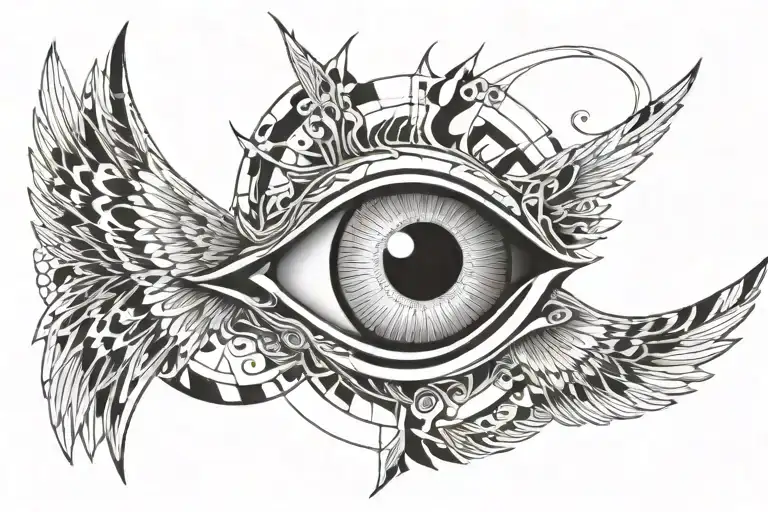 Symmetrical Seraphim eye with 6 wings spread wide tattoo design idea