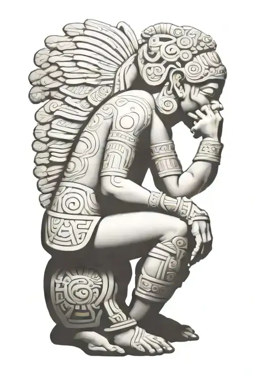 profile of mayan god itzamná kneeling  praying tattoo design idea