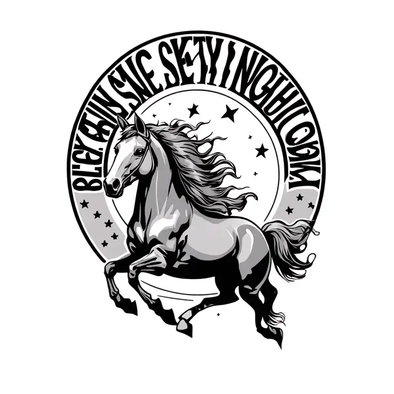 "Nothing sexy, nothing Goochy" abacus and horse jumping tattoo design idea