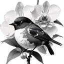 Robin with orchids blooming tattoo design idea