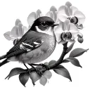 Robin with orchids blooming tattoo design idea