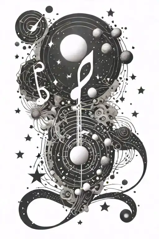 A celestial design featuring stars and planets arranged like musical notes tattoo design idea