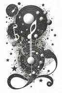 A celestial design featuring stars and planets arranged like musical notes tattoo design idea