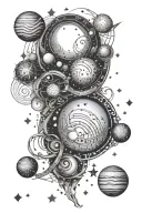 A celestial design featuring stars and planets arranged like musical notes tattoo design idea
