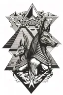 anubis and horus and pyramid emerging tattoo design idea