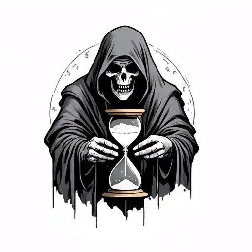 Grim Reaper holding hourglass with Sand  tattoo design idea