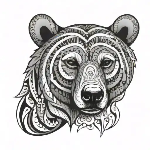 Bear head African tribal patterns tattoo design idea