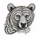 Bear head African tribal patterns tattoo design idea