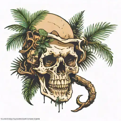 Palm tree growing out of the top of a skull with the top of the skull missing  tattoo design idea