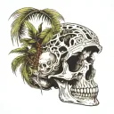 Palm tree growing out of the top of a skull with the top of the skull missing  tattoo design idea