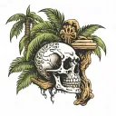 Palm tree growing out of the top of a skull with the top of the skull missing  tattoo design idea