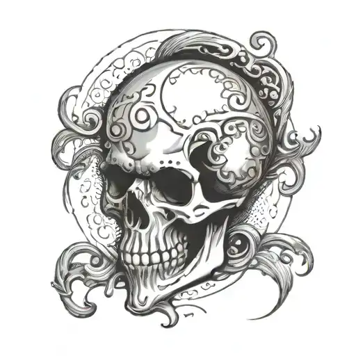 question mark sythe with skull as dot tattoo design idea