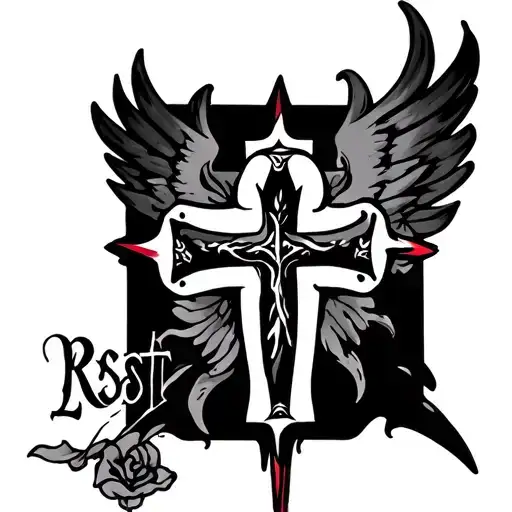 "LLSS" rest in peace cross tattoo design idea