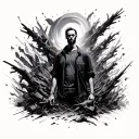 man with blurry face standing in the middle of chaos nonchalantly  tattoo design idea