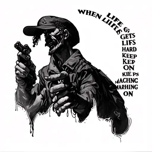 "when life gets hard keep on marching on" tattoo by the artist $uicideboy$ tattoo design idea