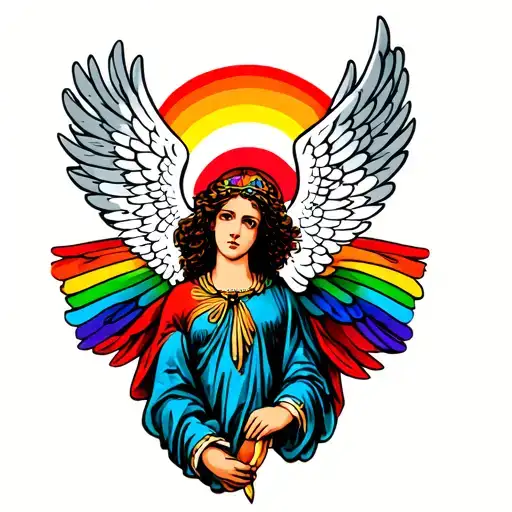 rainbow with angel wings spread tattoo design idea