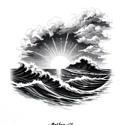 Forearm Matthew 5:14 with ocean waves and sun shining tattoo design idea