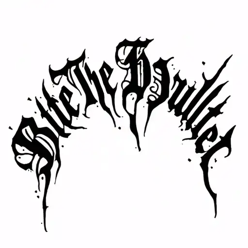 "Bite The Bullet" "Bite The Bullet" Blackwork Dark Lettering Calligraphy Chaotic Hardcore, Soft-Edge, High-Contrast Black Ink Expressive tattoo design idea