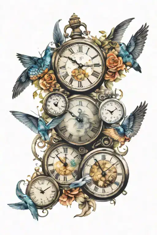 Time clock past present future tattoo design idea
