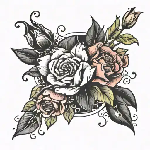 forearm tattoo with roses tulips blackheads and almond flower tree tattoo design idea