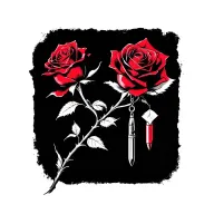 Red Rose with stem with a Choker necklace wrapped around the stem and a Bullet hanging from the choker tattoo design idea