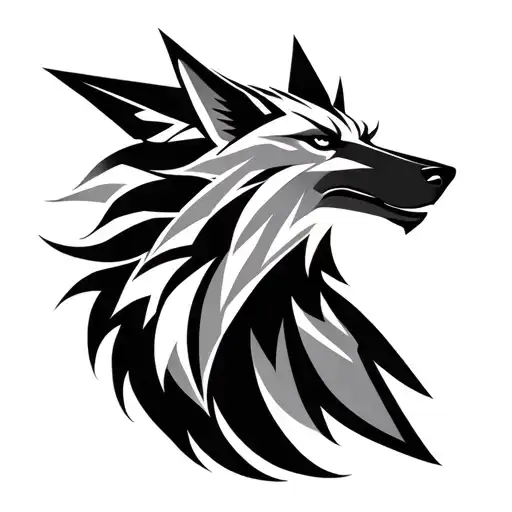 Warrior and Wolf, geometric design tattoo design idea