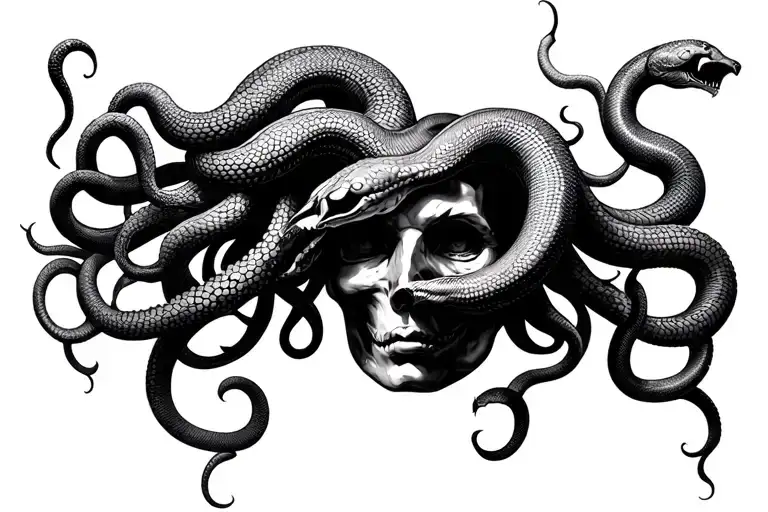 medusa head with snakes dot work tattoo design idea