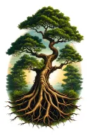 tree with winding roots tattoo design idea