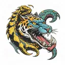 snake and tiger fighting and snake mouth open on hand  tattoo design idea