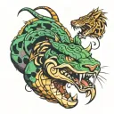 snake and tiger fighting and snake mouth open on hand  tattoo design idea