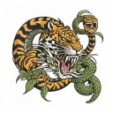 snake and tiger fighting and snake mouth open on hand  tattoo design idea