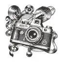 A tattoo design featuring a camera and musical notes intertwined, symbolizing your love for photography and music tattoo design idea