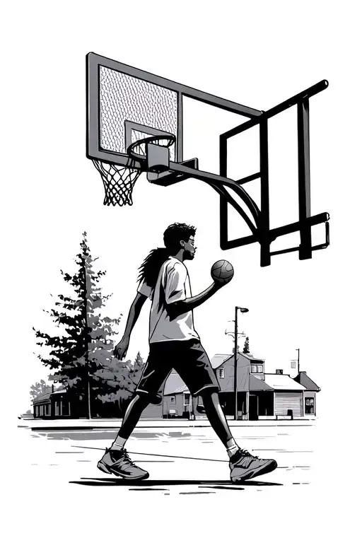 "a teenager walking down street" basketball hoop tattoo design idea