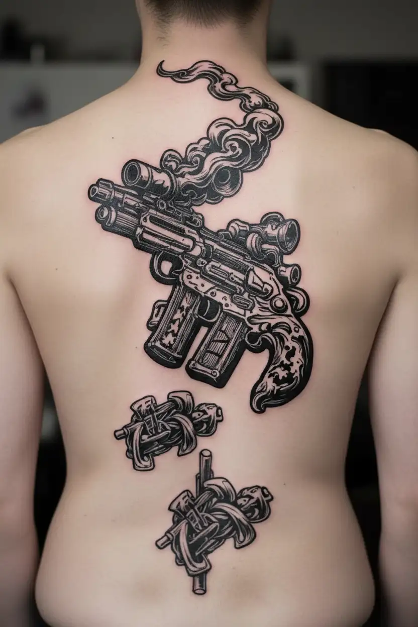 graffiti Richardson AK-47  smoking guns with cartoon like smoking out the barrel  tattoo design idea