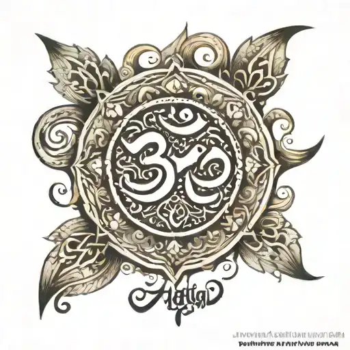 Om in middle, the names Samarth Avyukth, with the quote written vertically Karmanyevadhikaraste maa faleshu kadachan  tattoo design idea