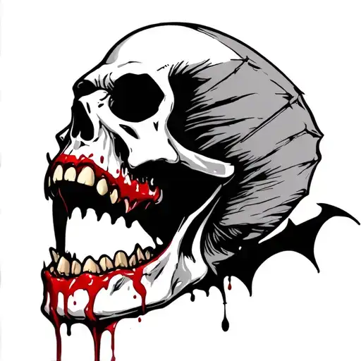 vampire skull with bloody teeth and bat wings  tattoo design idea