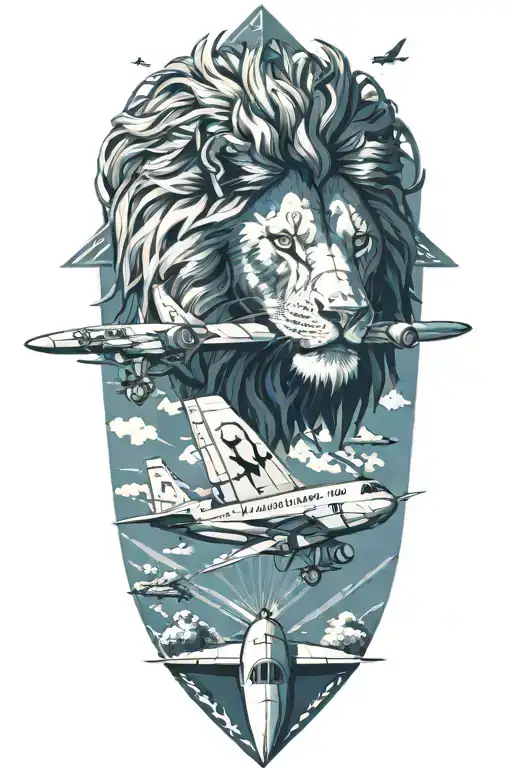 lion and aircraft tattoo design idea