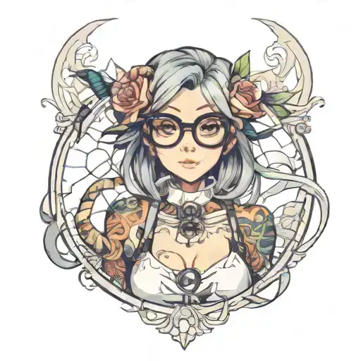 anime hot gir wearing glasses tattoo design idea