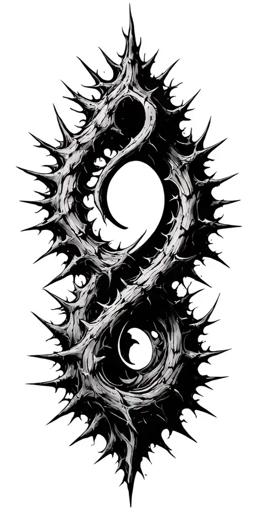 thorns growing and strangling constricting sharp long pointed thorns ying yang infinity thorn vines tattoo design idea