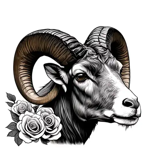 Alberta Bighorn Sheep with Alberta roses tattoo design idea