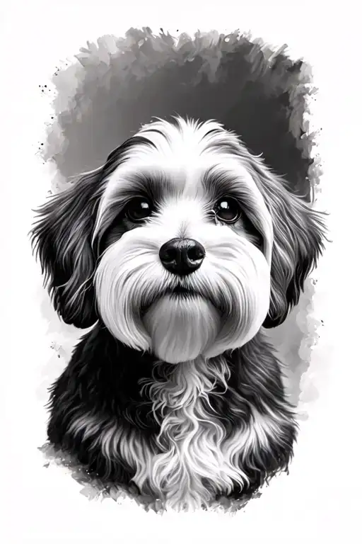 back and white cockapoo dog tattoo design idea
