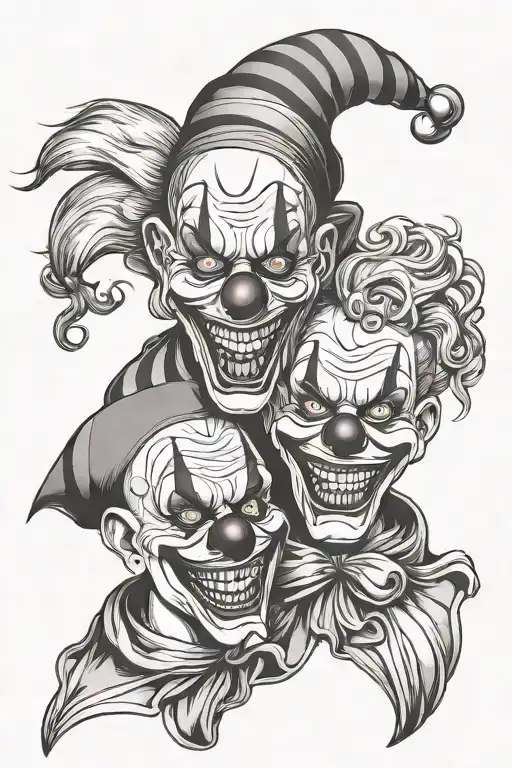 drama masks scary clown tattoo design idea