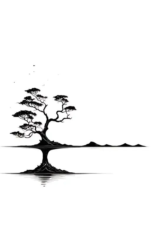 floating island tree growing tattoo design idea