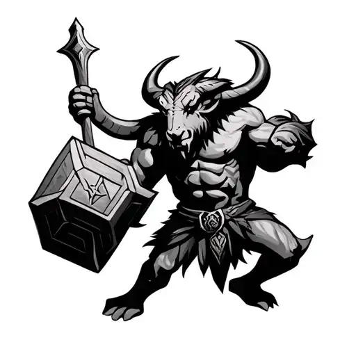 Minotaur holding a warhammer tattoo design idea