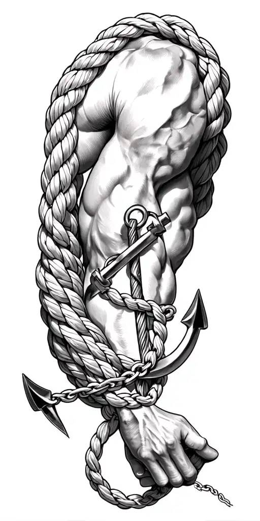 full sleeve of anchor rope covering my shoulder and bicep becoming chain and connected to an anchor on my forearm. tattoo design idea