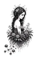 persephone surrounded by poisonous plants growing tattoo design idea