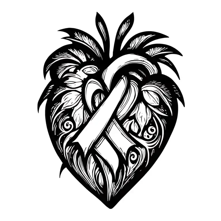 tribal heart with cancer ribbon tattoo design idea