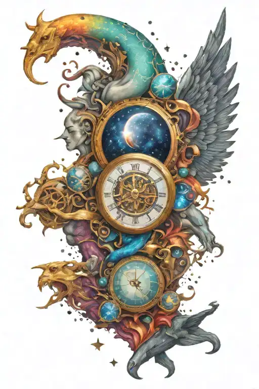 Olymmpian God Chronos controlling time galaxy filled with stars tattoo design idea