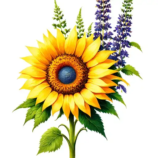Sunflower with anise hyssop flower tattoo design idea